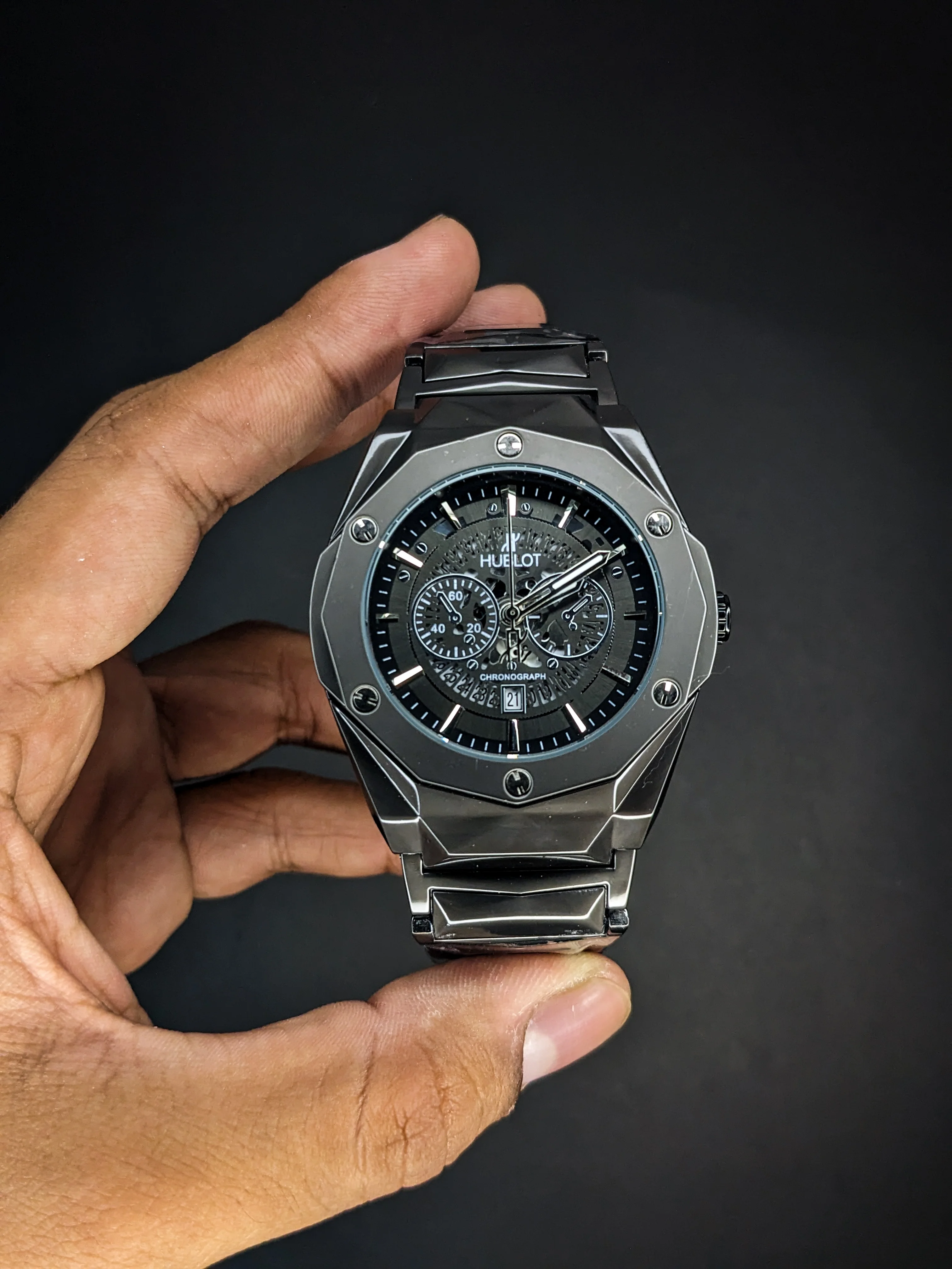 HB Diamond Cut Watch Black - Image 5