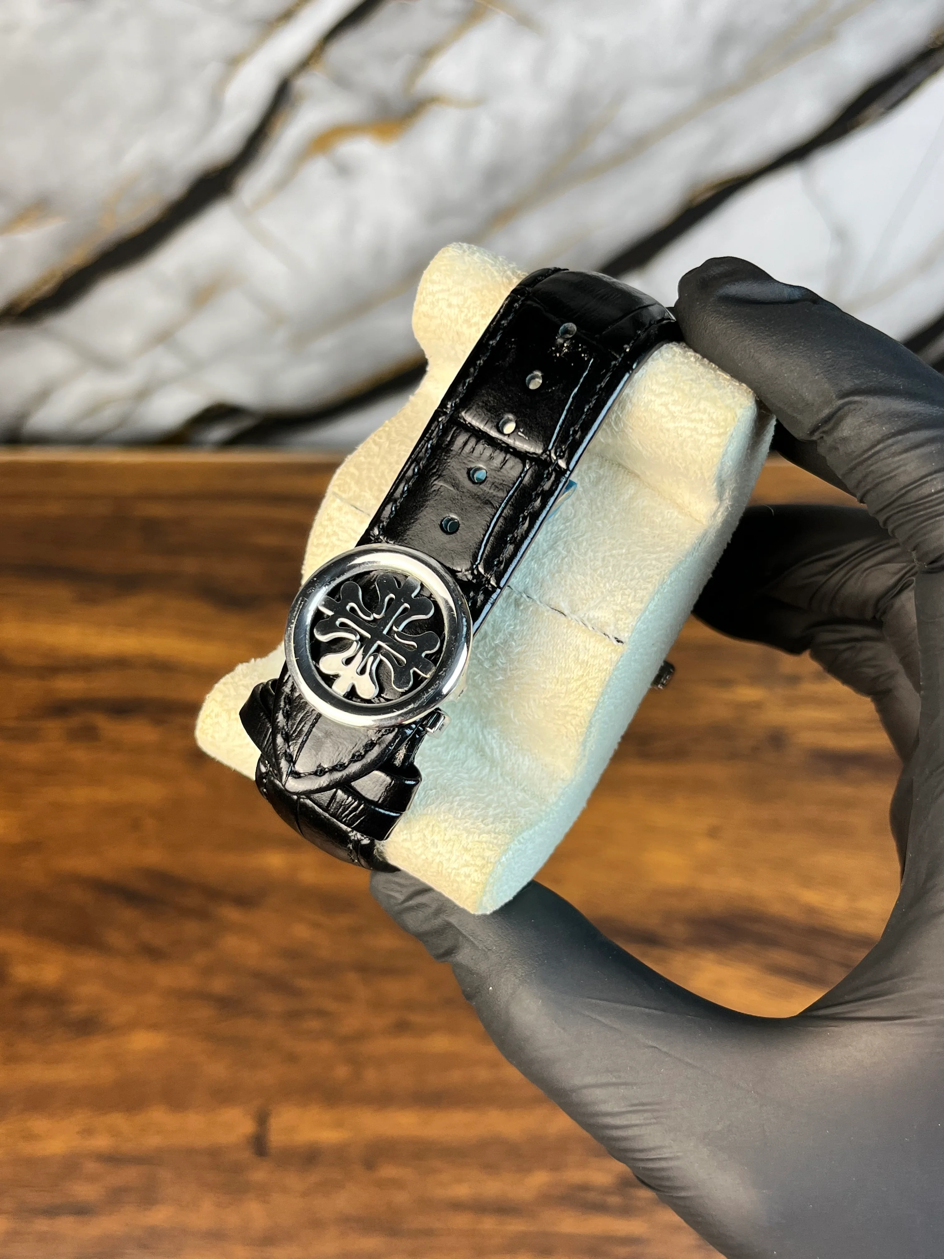 Patek Nautilus Leather Strap Master Lock - Black - Image 3