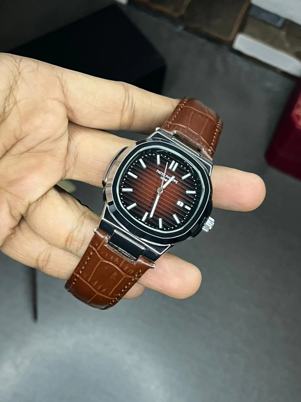 Patek Nautilus Leather Strap Master Lock - Full Brown - Image 3