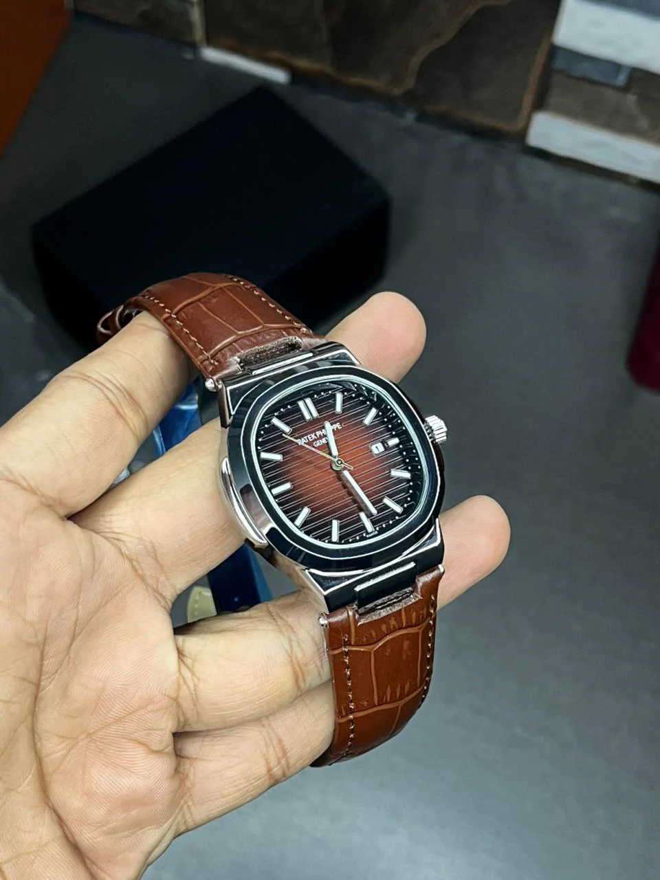 Patek Nautilus Leather Strap Master Lock - Full Brown - Image 4