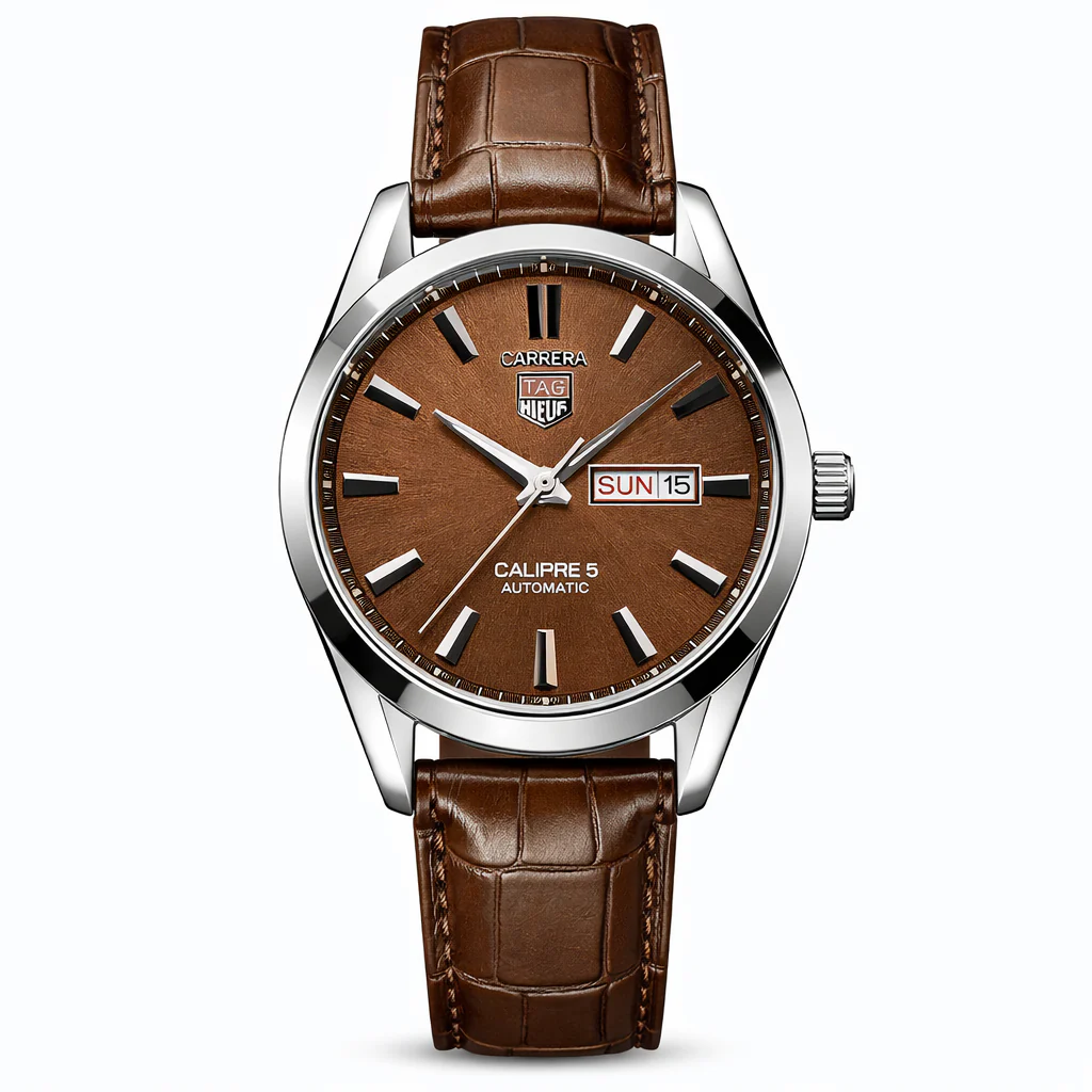 Tag Heuer Calibre 5 Leather Strap Watch - Image 3