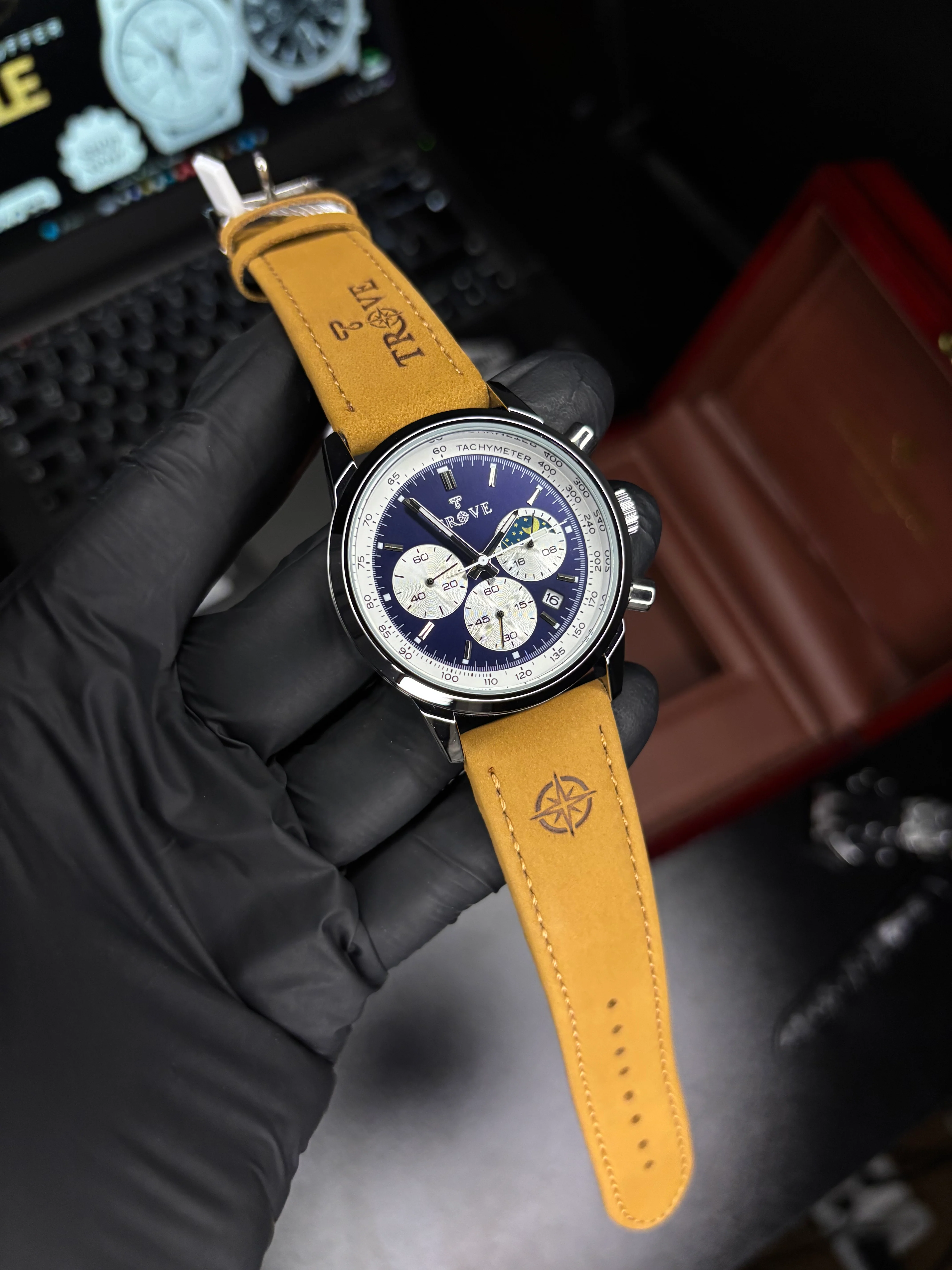 Trove Original Chronograph + Moongraph Leather Strap Watch - Image 2