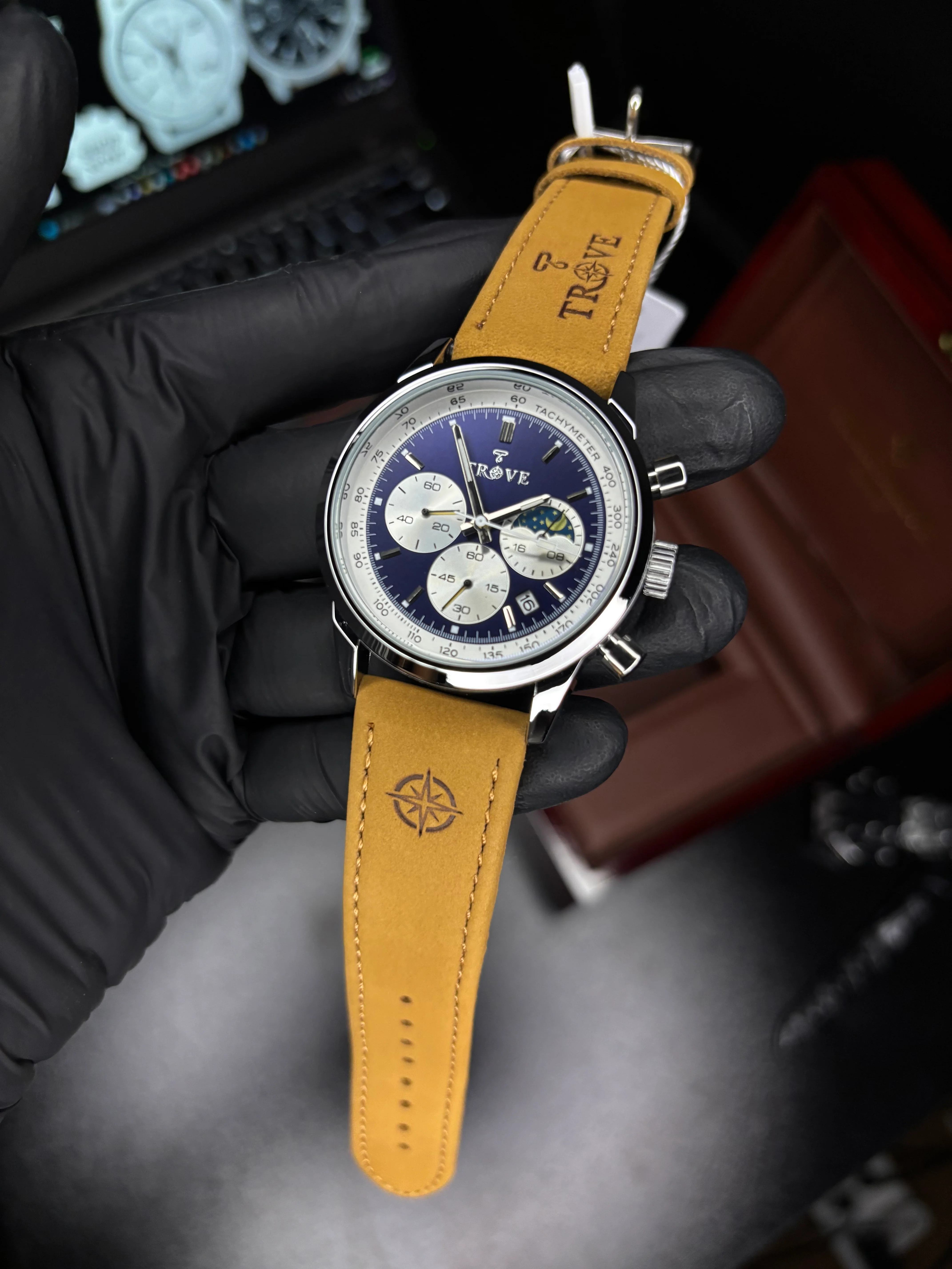 Trove Original Chronograph + Moongraph Leather Strap Watch - Image 3