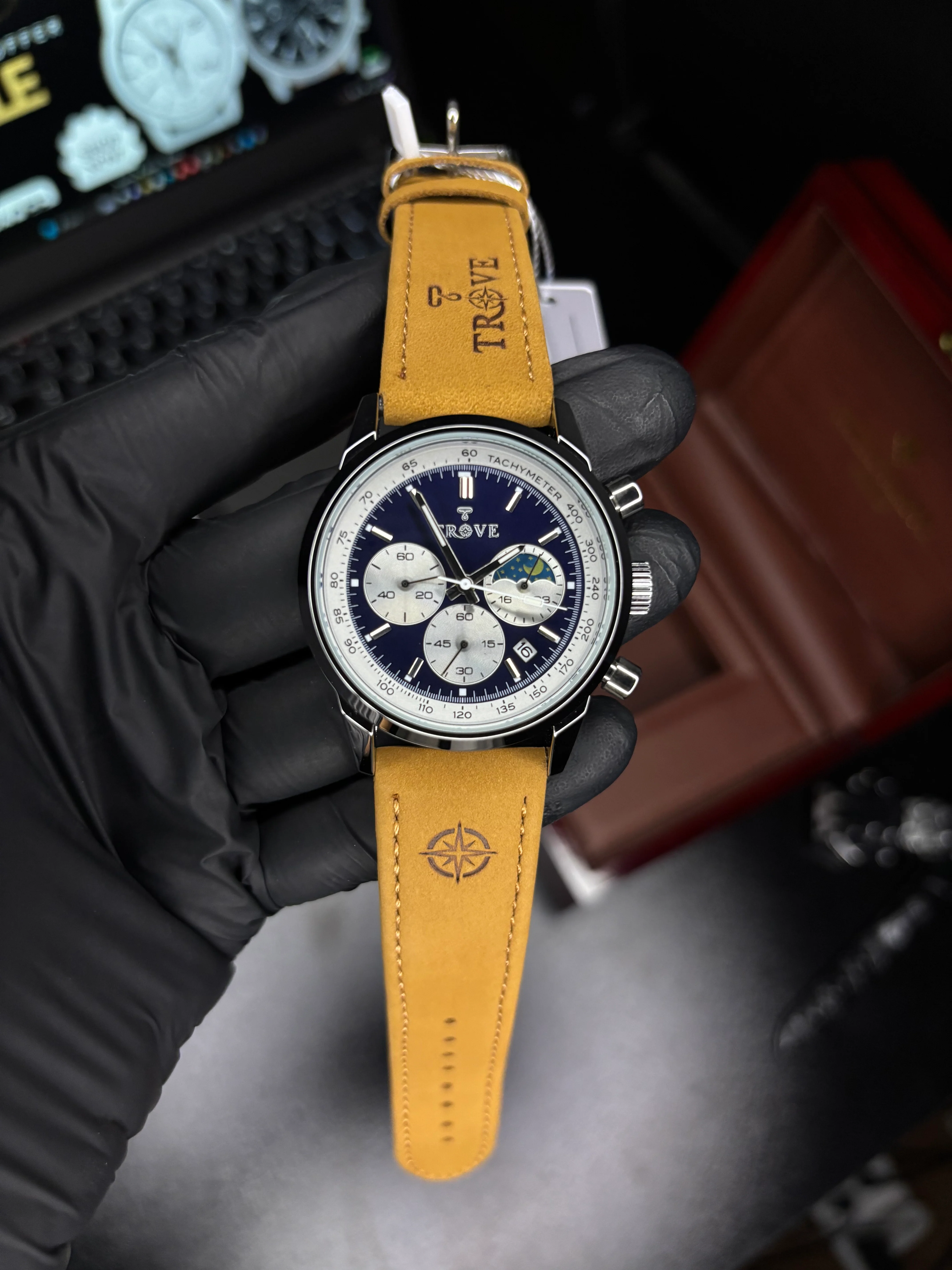 Trove Original Chronograph + Moongraph Leather Strap Watch - Image 6