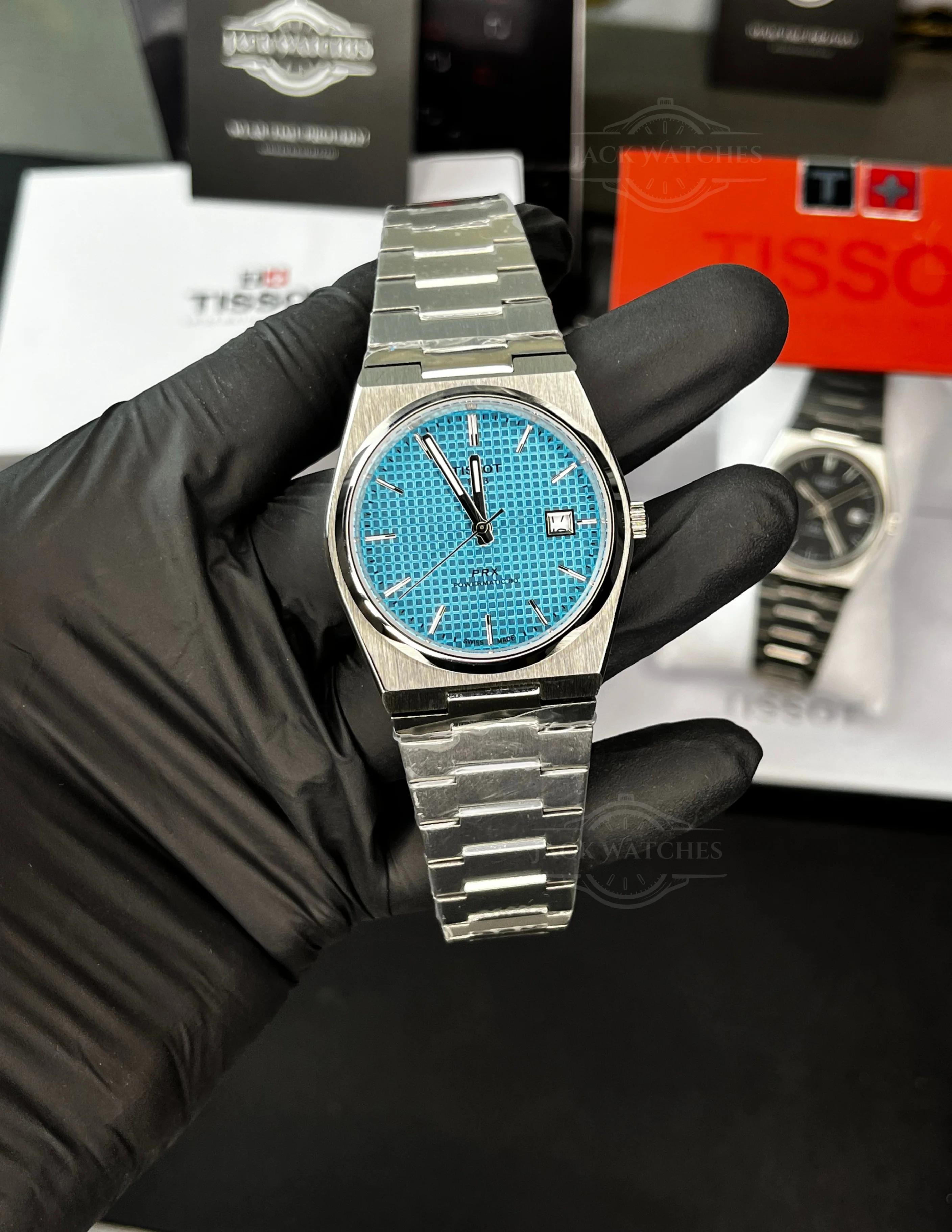 Tsot PRX 38mm Ice Blue Waffle Dial Automatic - Image 7